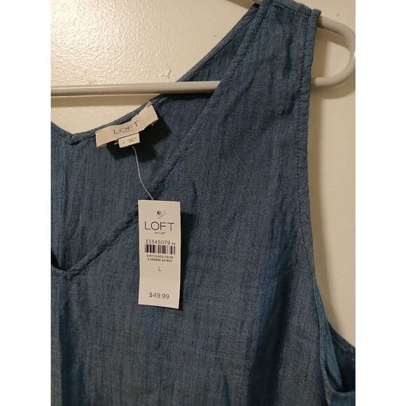 Ann Taylor women large lightweight tank shirt blue cotton viscose thin denim top - Picture 3 of 6